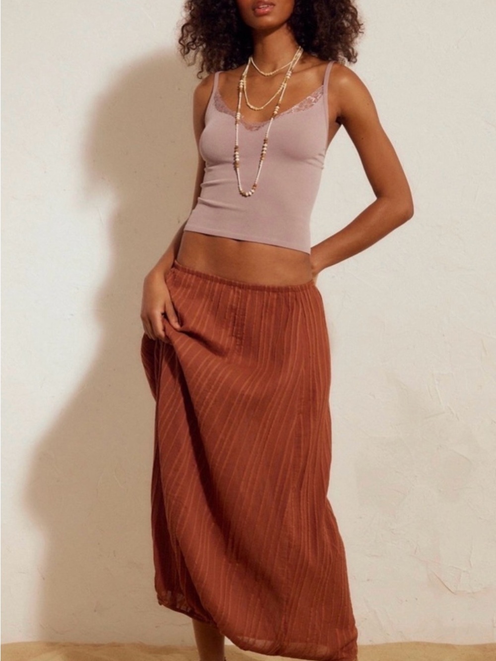 Free People Rust Brown Striped Maxi Skirt